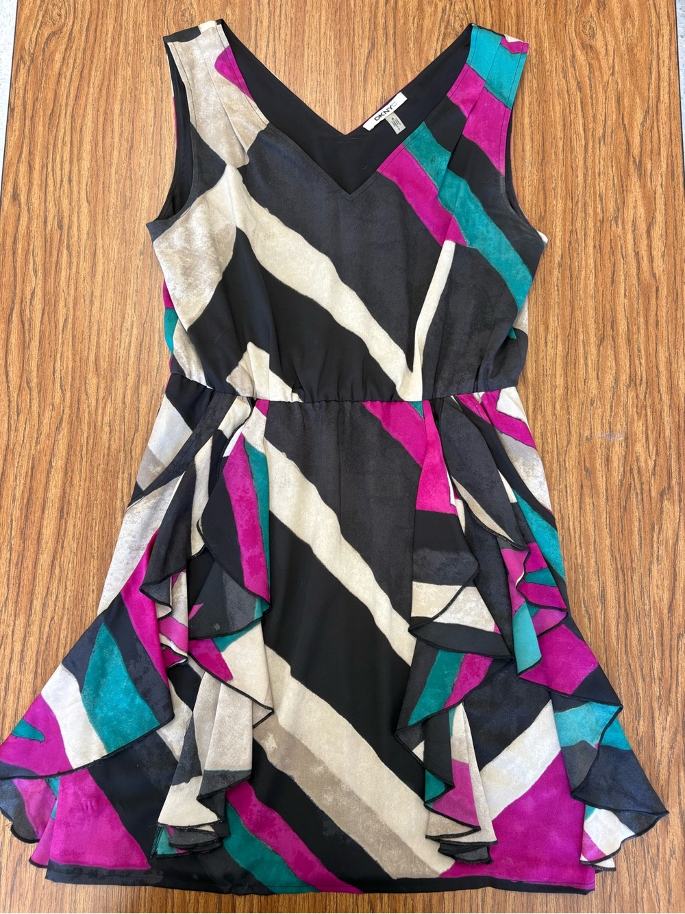 DKNYC Black Dress with Magenta and Teal Colorblocks